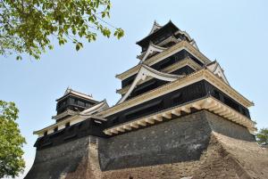 a close up of the top of the tower ofweredweredweredweredweredwered at Ark Hotel Kumamotojo Mae -ROUTE INN HOTELS- in Kumamoto