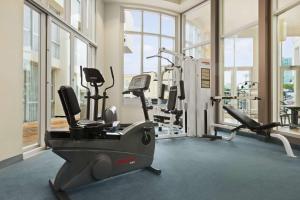 een fitnessruimte met loopbanden en crosstrainers in een gebouw bij Travelodge by Wyndham Niagara Falls Fallsview in Niagara Falls