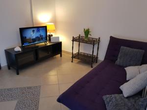 a living room with a couch and a flat screen tv at Casa Nostra in Funtana