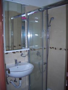bagno con lavandino e doccia in vetro di Chata Pavla a Jablonec nad Nisou