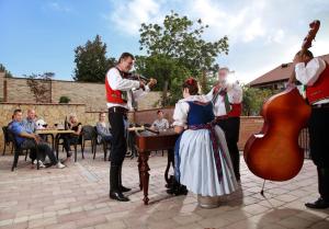 a group of people in costumes playing music at Hotel Vinopa in Hustopeče