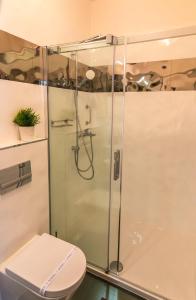 a bathroom with a shower and a toilet at Dob Twenty Rooms in Budapest