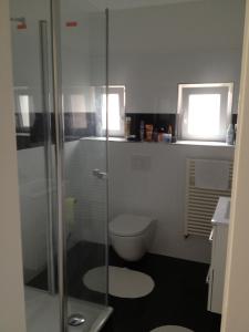 ヴィルヘルムスハーフェンにあるÖlhafendamm 7のバスルーム(トイレ、ガラス張りのシャワー付)
