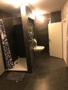 a bathroom with a sink and a shower at Suite Edin in Maintal