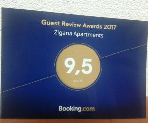 Certifikát, hodnocení, plakát nebo jiný dokument vystavený v ubytování Zigana Apartments