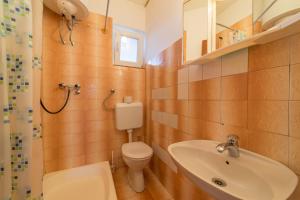 a small bathroom with a toilet and a sink at Apartments Jakovčev in Betina