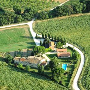 an aerial view of a house in a field at Agriturismo Pian Del Tevere in Torgiano