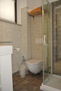 a bathroom with a toilet and a glass shower at Agriturismo Domus Magna in Povoletto