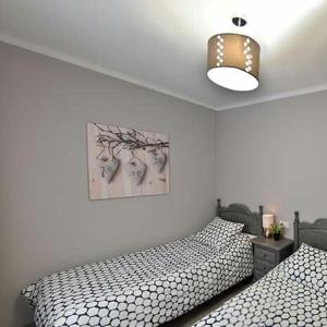 1 Schlafzimmer mit 2 Einzelbetten und einer Lampe in der Unterkunft Piso Pirineos in Jaca