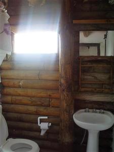 a bathroom with a toilet and a sink at Hostería de Montaña los Duendes del Volcán in Caviahue