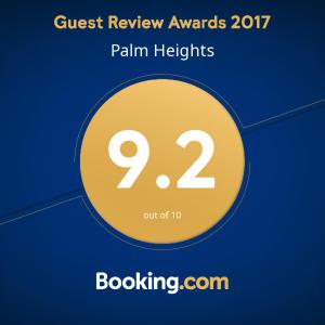 Certifikát, hodnocení, plakát nebo jiný dokument vystavený v ubytování Palm Heights