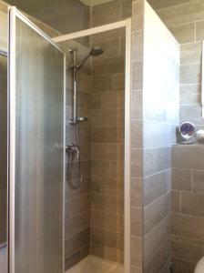 La salle de bains est pourvue d'une douche avec une porte en verre. dans l'établissement Studio Montfleury, à Corenc
