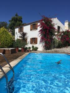 una piscina frente a una casa en Casal dos Melros, en Cruzes
