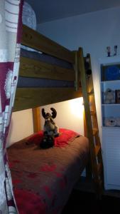 a stuffed animal sitting on top of a bunk bed at STUDIO 4 personnes in Les Prés