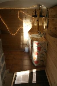 a bathroom with a sink in a wooden room at La Truelle in Seyne +10 photos