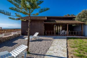 palma i krzesła przed domem w obiekcie Rural Tarifa Beach Las Cabañas w mieście Tarifa
