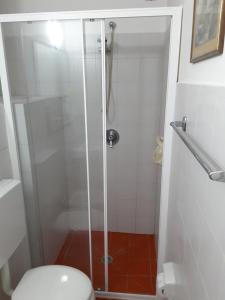 uma casa de banho com chuveiro e WC em Appartamento Poggio Romantico Andrea em Marciana