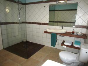 a bathroom with a toilet and a sink and a shower at Casa Perenquén in La Pared