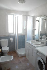 y baño con aseo, lavabo y ducha. en Hnos Navarrete, en Fuengirola
