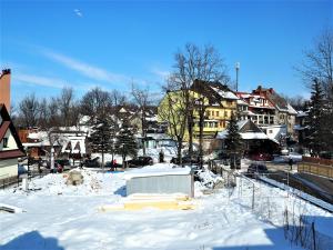 a snow covered city with houses and buildings at VIP APARTAMENTY VILLA GÓRSKIE KLIMATY in Zakopane