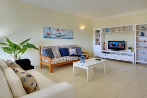 ein Wohnzimmer mit einem Sofa und einem TV in der Unterkunft Apartamentos do Atlantico in Albufeira