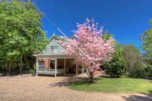 a house with a pink flowering tree in front of it at 406 Back Porepunkah Road, Bright in Bright
