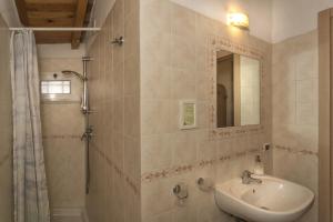uma casa de banho com um lavatório, um chuveiro e um espelho. em Affittacamere Elisa em Pisa