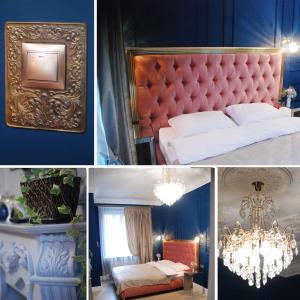 a collage of four pictures of a bedroom with a bed at City Center Apartments 2 in Lviv