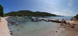 un grupo de barcos en el agua en una playa en Apartments Toplak en Sućuraj