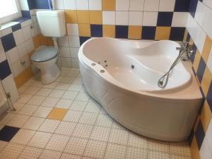 łazienka z wanną i toaletą w obiekcie Roland Motel w mieście Orosháza
