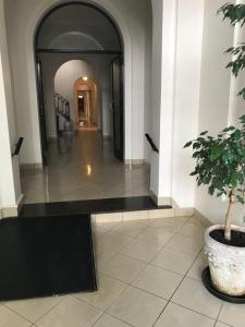 a hallway in a building with a potted plant at Apartamento loft Recoleta in Buenos Aires