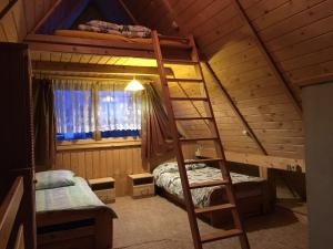 a bedroom with two bunk beds and a ladder at Domek u Mikołaja in Zakopane