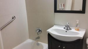 a bathroom with a sink and a bath tub at Driftwood Beach Motel in Ormond Beach