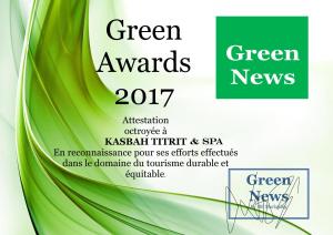 Certifikát, hodnocení, plakát nebo jiný dokument vystavený v ubytování Kasbah Titrit & Spa