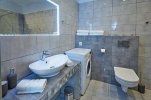 un baño con lavabo e inodoro en Apartament Winnica Centrum, en Zielona Góra