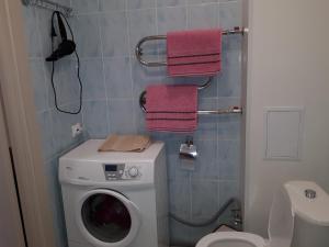 トリヤッチにあるApartament on Komsomolskayaのバスルーム(洗濯機、ピンクのタオル付)