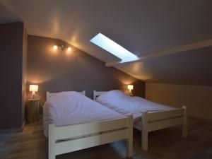 a bedroom with two beds and a skylight at Quaint Cottage in Mont near High Fens Nature Park in Malmedy