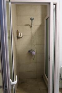 a shower with a shower head in a bathroom at AZ Pereybere Beach Apartment in Pereybere
