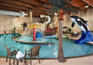 a pool with a dolphin in a water park at The Lodge at Deadwood in Deadwood