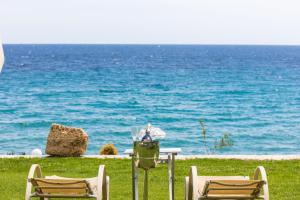 ネア・スキオニにあるKtima Delmare Pantazaraの海の前の椅子2脚とテーブル