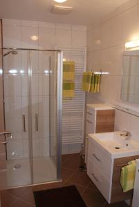 a bathroom with a shower and a sink at Appartement Thurnbach in Aschau
