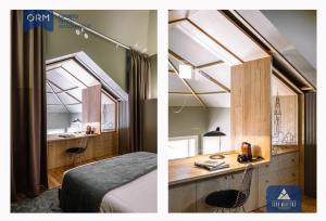 2 fotos de un dormitorio con cama y ventana en ORM - Almada Terrace Apartment, en Oporto 35 fotos más