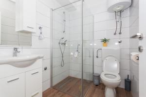 La salle de bains est pourvue d'une douche, de toilettes et d'un lavabo. dans l'établissement Apartment Dome, à Biograd na Moru