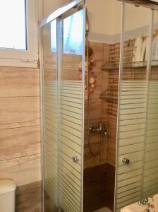 a shower with a glass door in a bathroom at sea view countryside home near Athens in Nea Peramos +54 photos