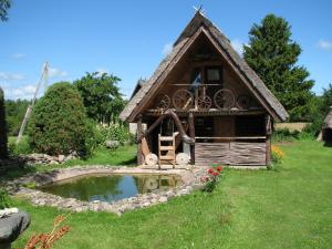 a small house with a pond in the yard at Kadariku Tourism Farm in Sakla