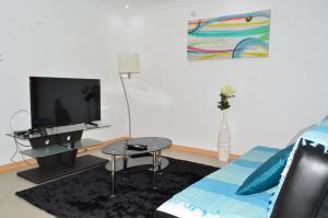 ein Wohnzimmer mit einem Bett und einem TV in der Unterkunft Dream Apartment in Praia