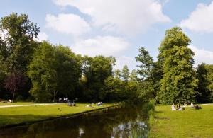 
a grassy area with trees and a lake at Park Plaza Vondelpark Amsterdam in Amsterdam
