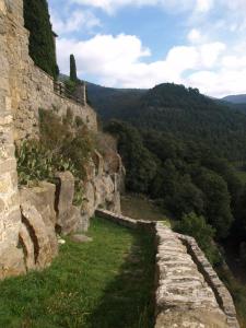 a stone wall with a view of a mountain at Castell de Llaés in Llaés