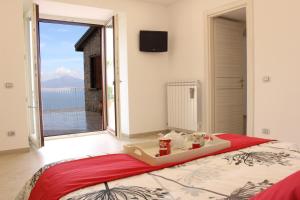 ein Schlafzimmer mit einem Bett und einem großen Fenster in der Unterkunft MiraSorrento in Sorrent