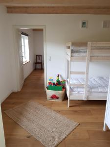PoppenbüllにあるMin-leev-Katenの二段ベッド2台とラグが備わる客室です。